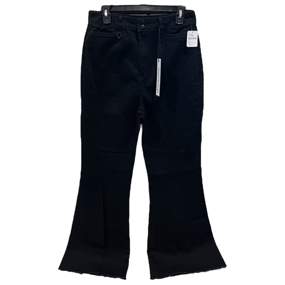 Free People X Neon Blonde Pitch Black Denim Raw Hem High Rise Flare Jeans 29 NWT